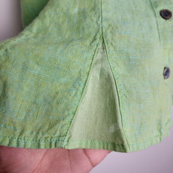 J.Jill Linen Top Blouse Lime Green Sleeveless Button-Up Shirt Pleated Size L - Picture 7 of 12